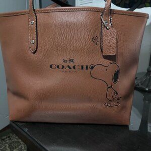 NWT Coach X Peanuts Snoopy Leather City Zip Tote Brown Shoulder Bag RARE